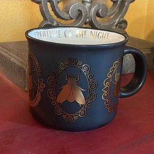 CREATURE OF THE NIGHT Gothic Creepy Black & White W/Gold Metallic Accents Mug